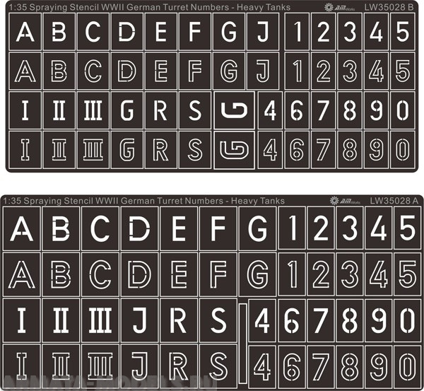LW35028 spraying stencil WWII german turret number & letters Large