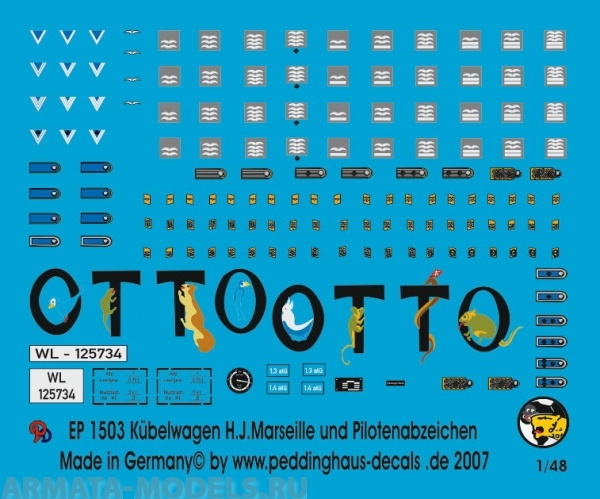 1503PED Декаль Kubelwagen H. J. Marseille and german pilot uniform insignia