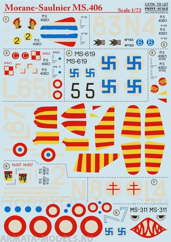 PS72-127 Декаль Morane-Saulnier MS.406