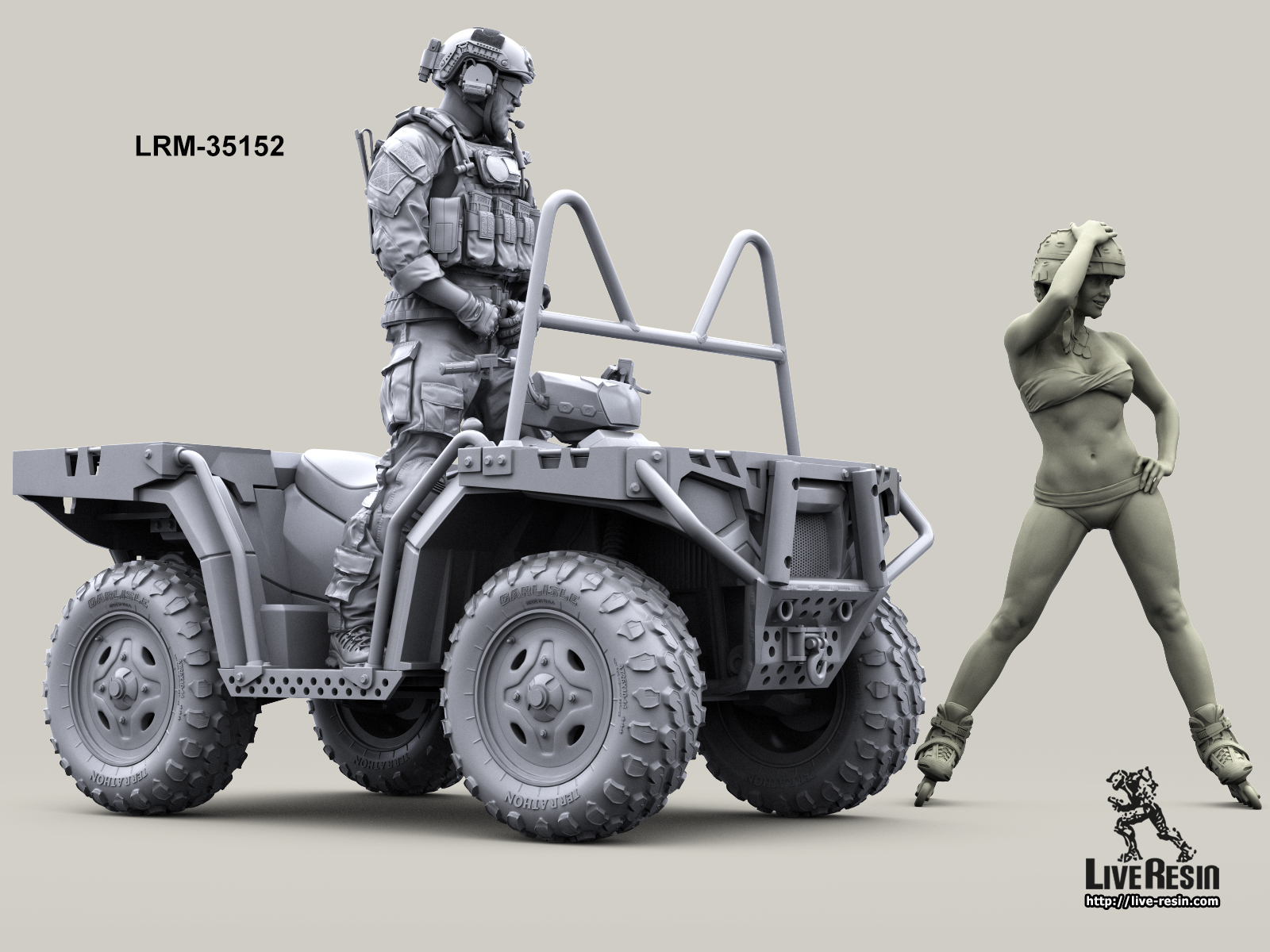 LRM35153 Девушка на роликовых коньках в военном шлеме Live Resin